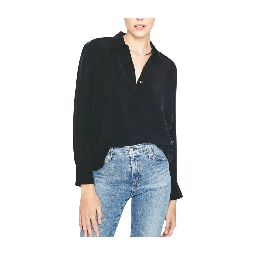 AG Jeans Shiela Classic Button Up Shirt Navy Blue Cupro Silk M